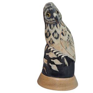 Hand Carved Wood Owl Figurine Intricate Carved Glossy Finish Folk Art Decor